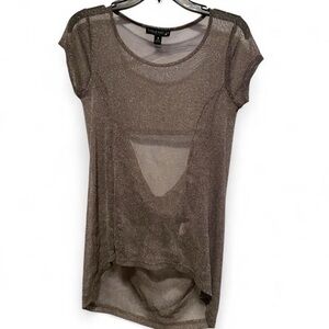 Living doll sheer Lurex/nylon gray/silver keyhole back top